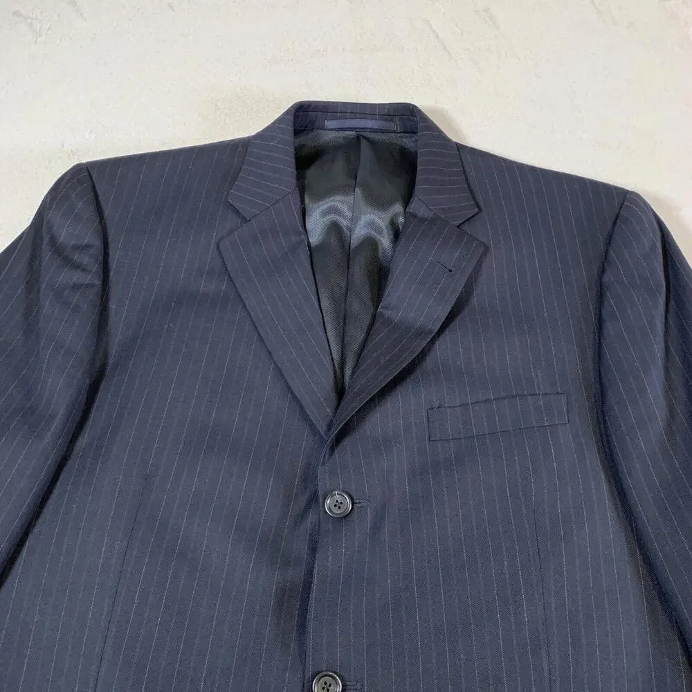 Burberry London Blazer Men's Sport Coat Size 44L Blue 100% Wool Formal Business‎